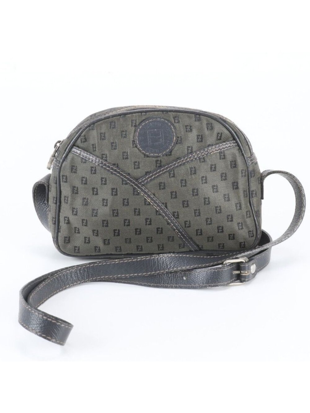 Fendi Vintage Zucchino FF Logo Leather Canvas Shoulder Bag Crossbody